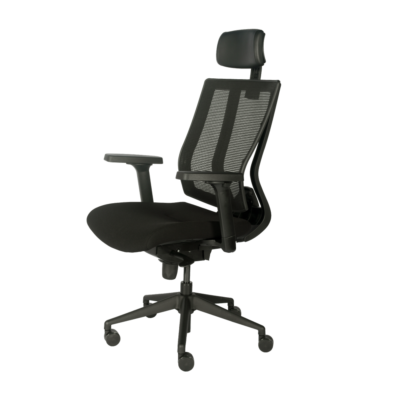 [ProMax] Executive Chair, REFLEX back in black mesh. Syncro mech. Adjustable lumbar support & adj. arms.(optional head rest)