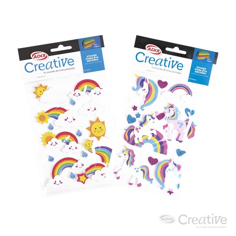 [C901081] Sticker de Goma Eva Unicornio/Arcoiris Surtido 15 unidades