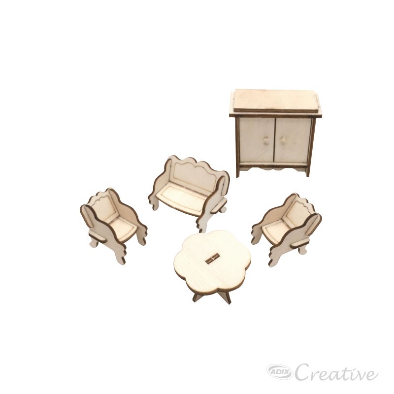 [C611003] Living de Madera Miniatura para Armar 24 piezas