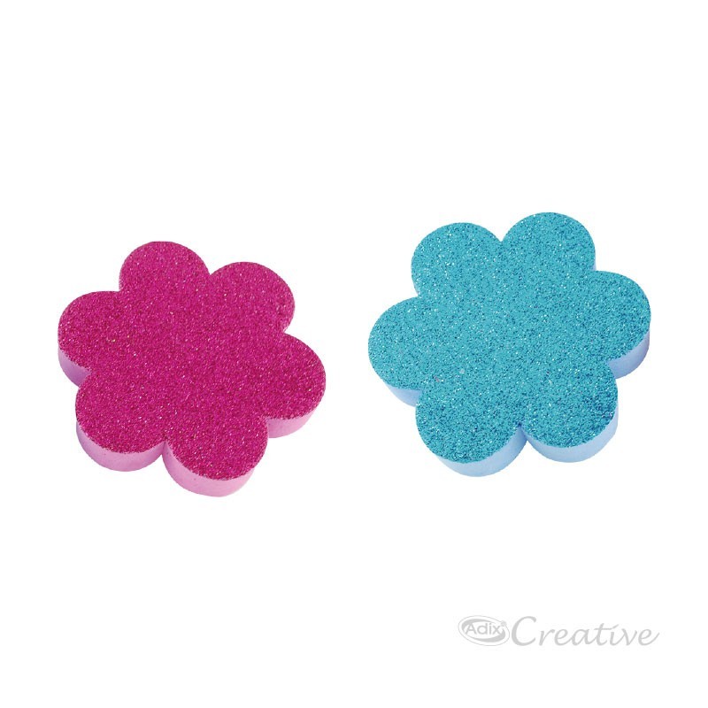 [C602087] Flores de goma Eva adhesiva con glitter 4 unidades