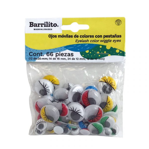 [BARR-E005] Ojos móviles de colores con pestañas (66 unidades)