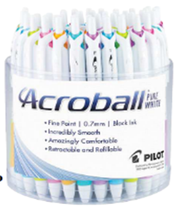 [PIL4350] Acroball pure white, Fine 0.7mm, 48/pc tub, Black ink(13063)