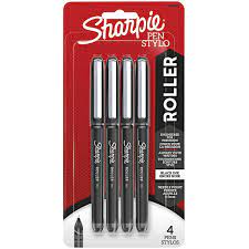 [2093222] Roller Black Ink with Black Barrel 0.5mm Roller Ball Stick Pen - 4/Pack