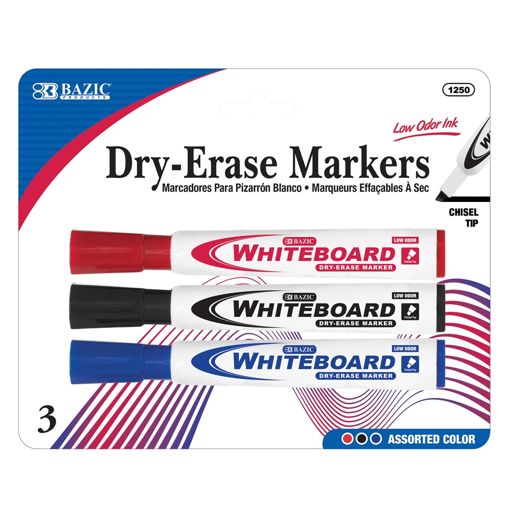 [B-1250] Assorted Colors Chisel Tip Dry-Erase Markers (3/Pack)