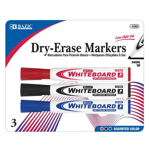 [B-1250] Assorted Colors Chisel Tip Dry-Erase Markers (3/Pack)