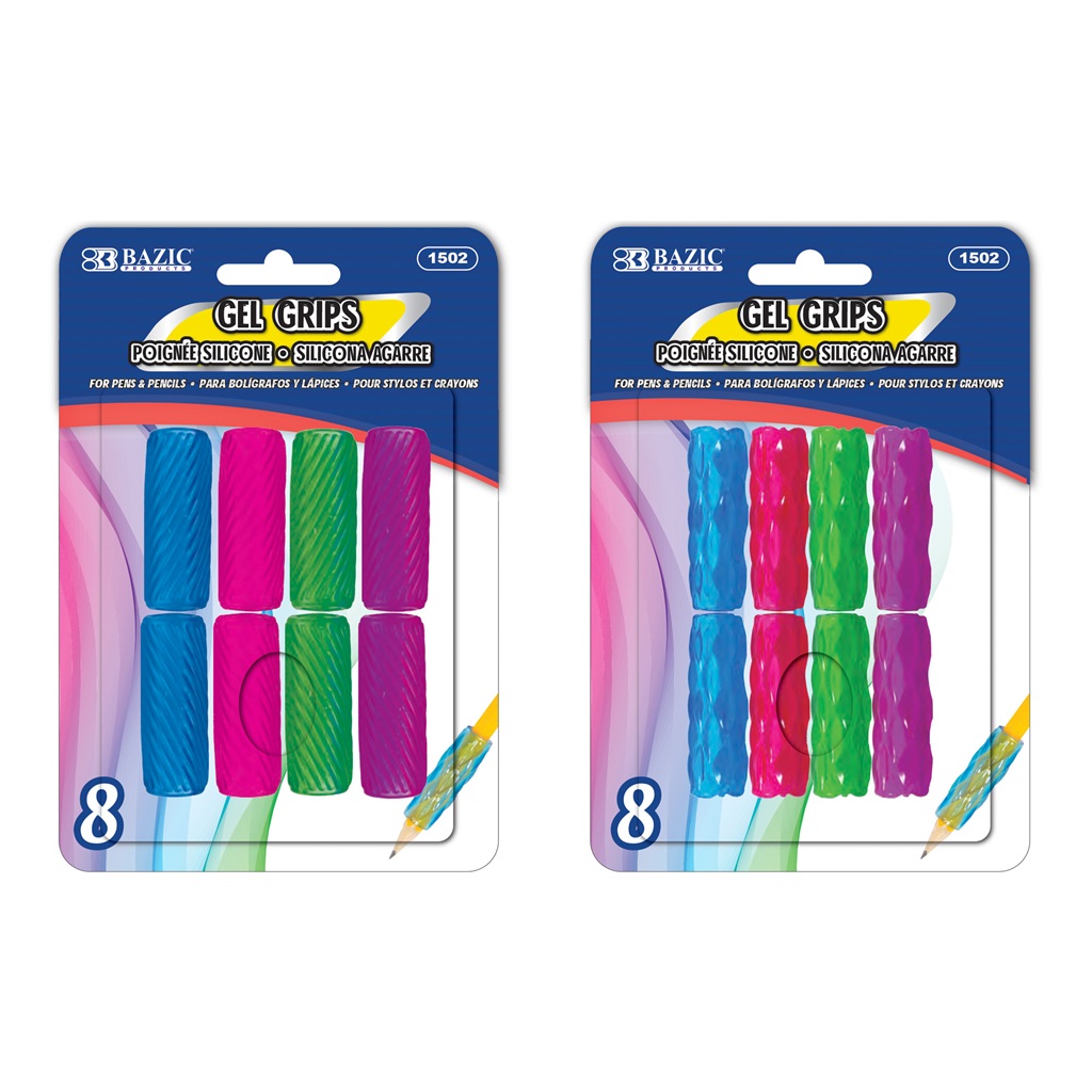 [B-1502] Assorted Color & Shape Gel Pencil / Pen Grip (8/Pack)