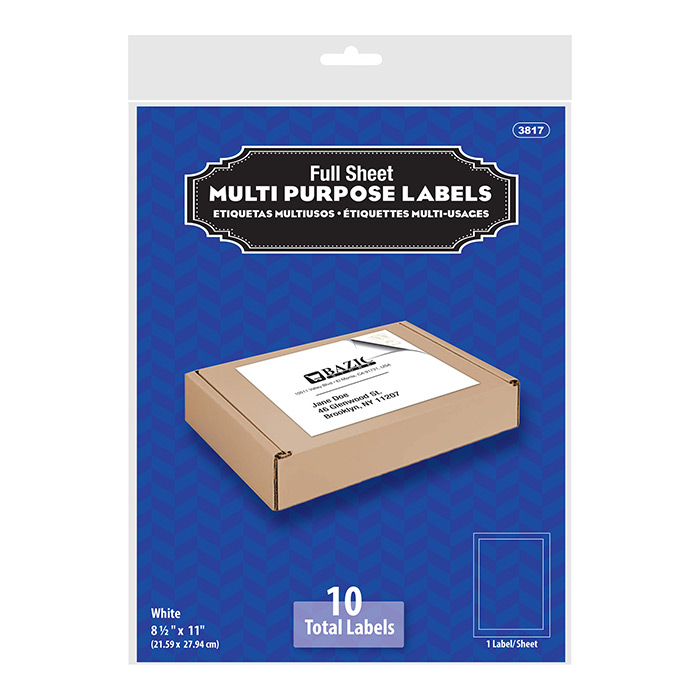 [3817] 8.5" X 11" Full Sheet White Multipurpose Labels (10/Pack)
