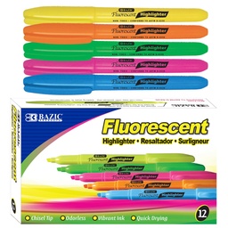 [2304] Pen Style Asst. Fluorescent Highlighter w/ Pocket Clip (12/Box)