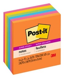 [MMM-654-6SSAU] Post-it Super Sticky Notes, 3 in x 3 in, Energy Boost Collection, 6 Pads/Pack