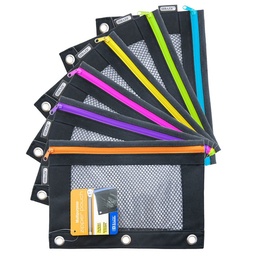 [809] Noir Neon 3-Ring Pencil Pouch w/ Mesh Window