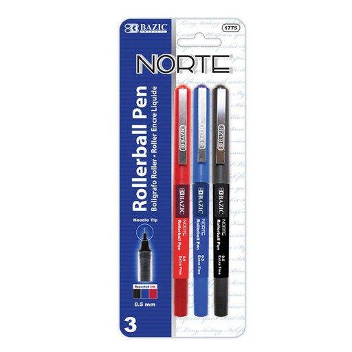 [1775] Norte Asst. Color Needle-Tip Rollerball Pen (3/Pack)
