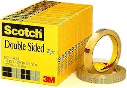 [MMM-665/36] Double-Sided Tape, 1/2" x 36 yds, 3" Core, Clear, Each (70016013677)
