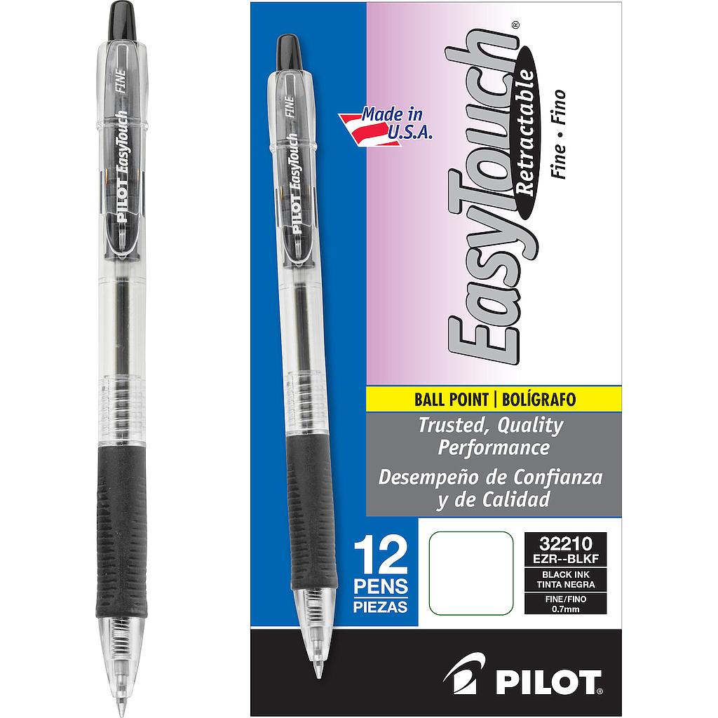[PIL32210] EasyTouch Retractable Ballpoint Pen, Fine 0.7mm, Black Ink, Clear Barrel, Dozen