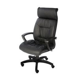[LINCOLN-REG] Executive Chair, Rich Cowhide Leather, Knee Tilt Mechanism, Swivel-tilt Lock & Tension Control, Head Rest & Contour Back for Lumbar Support, Regular Base & Armrest. - Black Vinyl