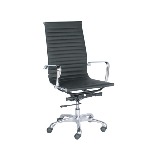 [REAGAN-HB-BLK] Executive Chair. High Back, Knee Tilt Mech. Chrome Frame, Arms & Base. 24"W x 21"D x 42-45"H - Black Vinyl