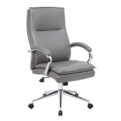 [514VGR] Gray Vinyl Executive High Back W/Fixed Arms & High Crown Chrome Frame