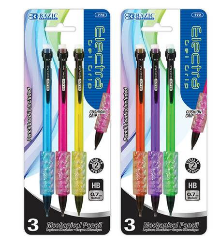 [772] Electra 0.7 mm Fashion Color Mechanical Pencil with Gel Grip (3/Pack)