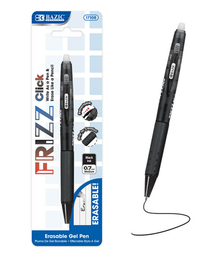 [17108] Frizz Black Erasable Gel Retractable Pen with Grip