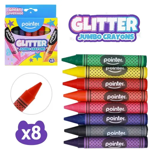 [CY-JB-8HQ-G-EN] CRAYONS, JUMBO, GLITTER, SET OF 8 COLORS