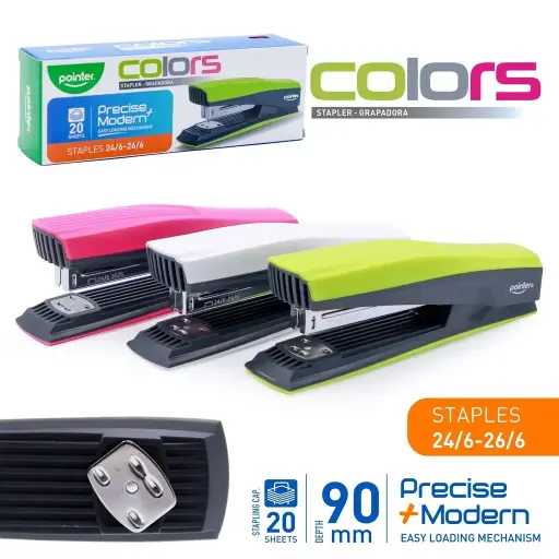 [ST-1603-EN] STAPLER, COLORS , PLASTIC, FULL STRIP, 20 SHEETS, 1 PIECE