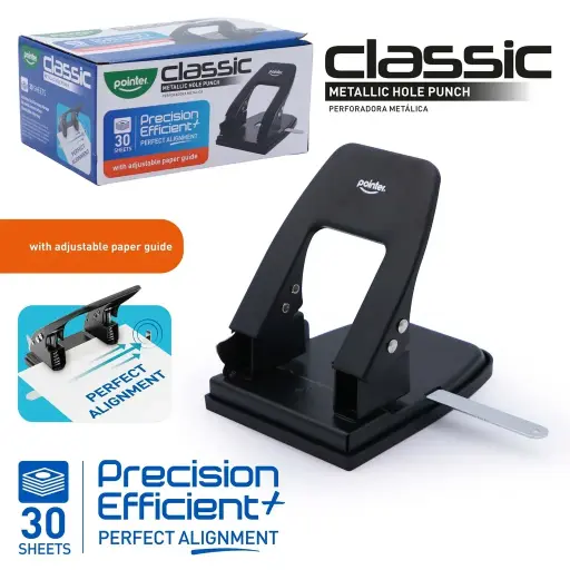 [PU-1803-EN] TWO-HOLE PUNCH,CLASSIC METALLIC, 2-HOLE PUNCH, 30 SHEETS, 1 PIECE