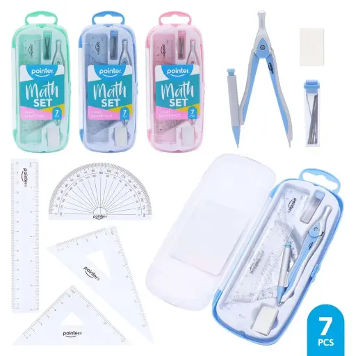 [CM-2315-EN] GEOMETRY MATH SET, PASTEL COLORS, PLASTIC CASE, SET OF 7 PIECES