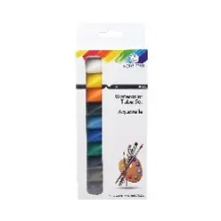 [PNT-036] 10 ct Watercolor Tube Set. Size Each: 12 ml., Colors: Red, Yellow, Orange, Dark Blue, Light Blue, Green, Purple, Brown, Black & White