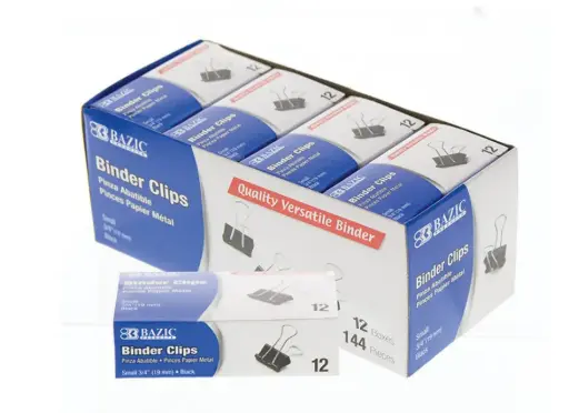 [265] Small 3/4" (19mm) Black Binder Clip (12/Box)
