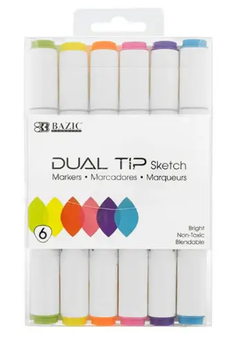 [B-1230] 6 Fluorescent Colors Dual Tip Sketch Markers