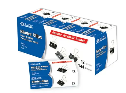 [266]  Medium 1 1/4" (32mm) Black Binder Clip (12/Box)
