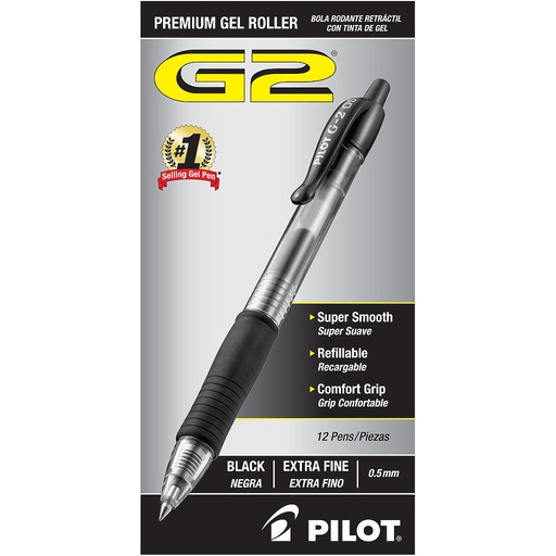 [PIL31002] G2 Premium Retractable Gel Ink Pen, Refillable, Black Ink, .5mm, Dozen