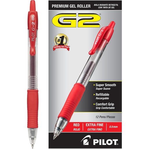 [PIL31004] G2 Premium Retractable Gel Ink Pen, Refillable, Red Ink, .5mm, Dozen