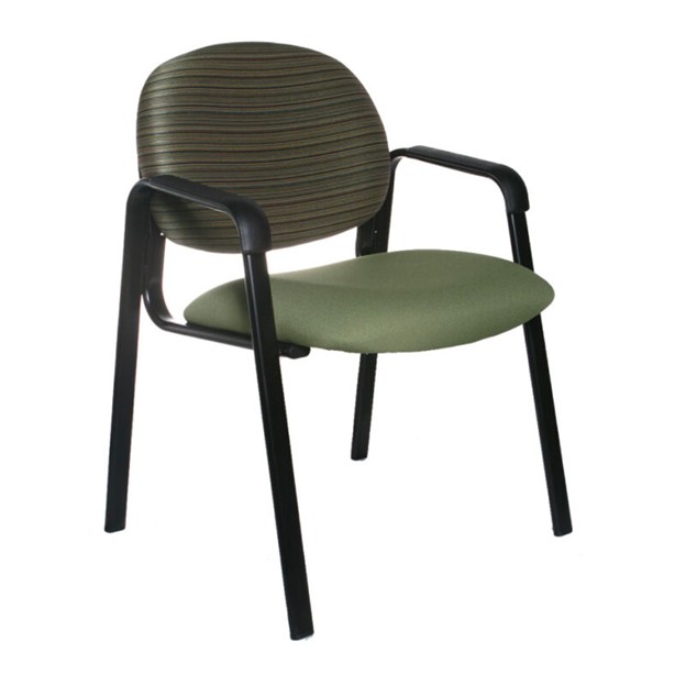 Visitor Chair. Robust Oval Tubular Steel W/Arms. Thick Large Proportioned Seat & Back Cushion.
