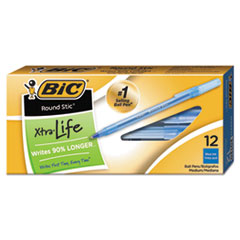 Round Stic Ballpoint Stick Pen, Blue Ink, Medium, Dozen
