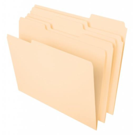 Interior File Folders, 1/3 Cut Top Tab, Letter, Manila 100/Box