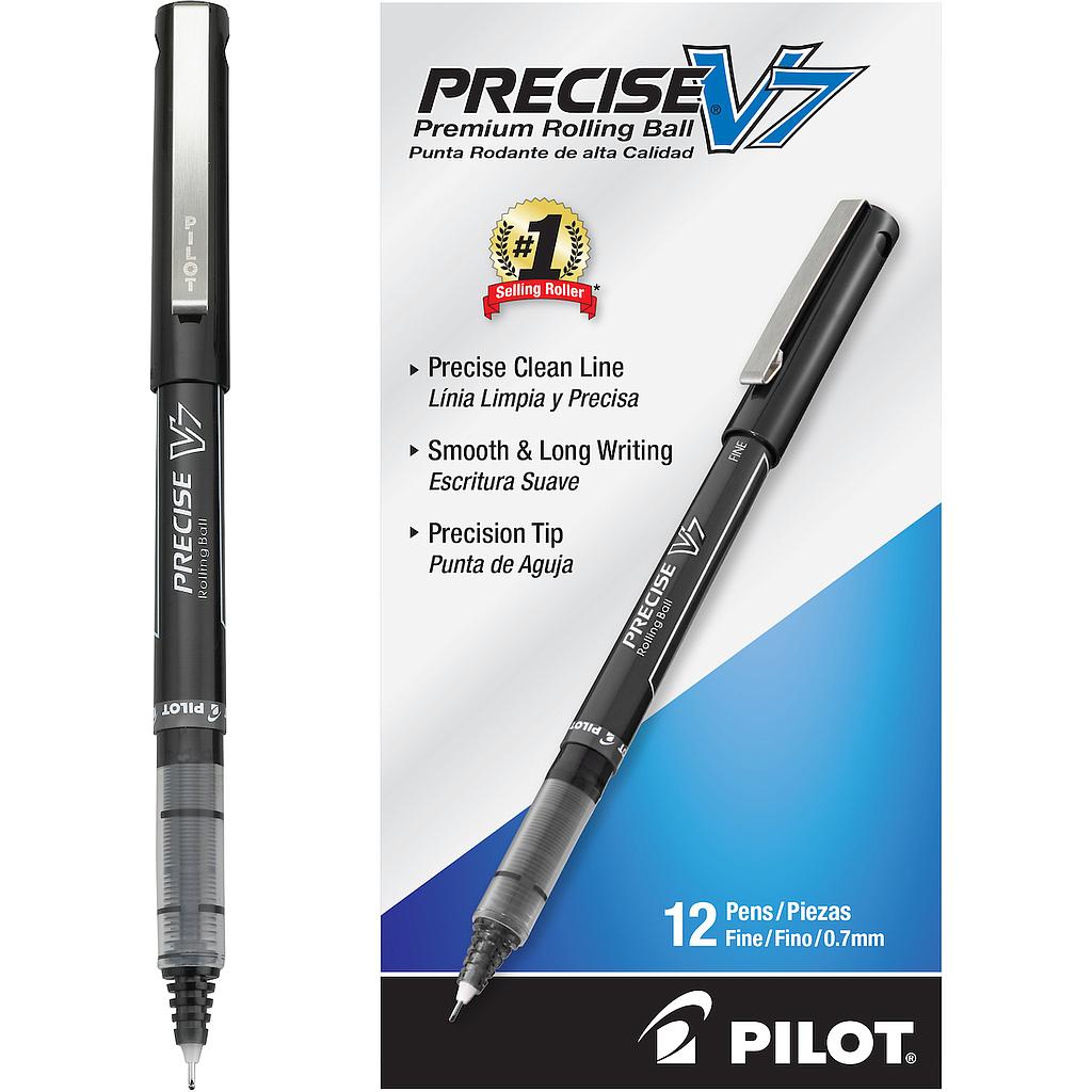 Precise V7 Roller Ball Stick Pen, Precision Point, Black Ink, .7mm, Dozen