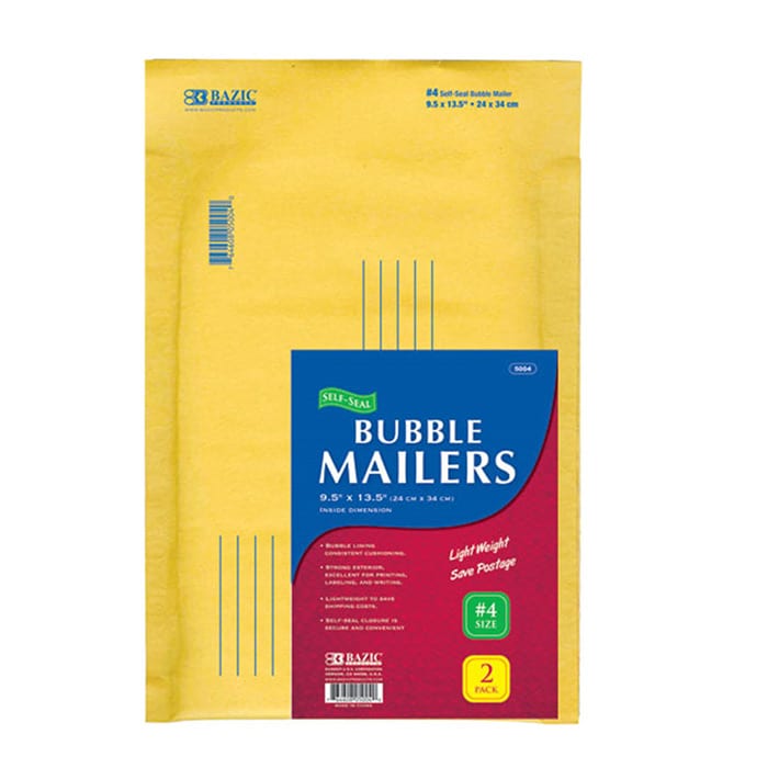 Self-Seal Bubble Mailers, 9.5" x 13.5", (#4) 2/Pk (8253)