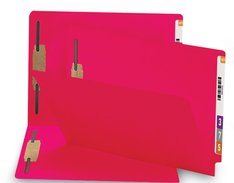 Heavyweight Colored End Tab Folders with Two Fasteners, Straight Tab, Legal Size, Red, 50/Box