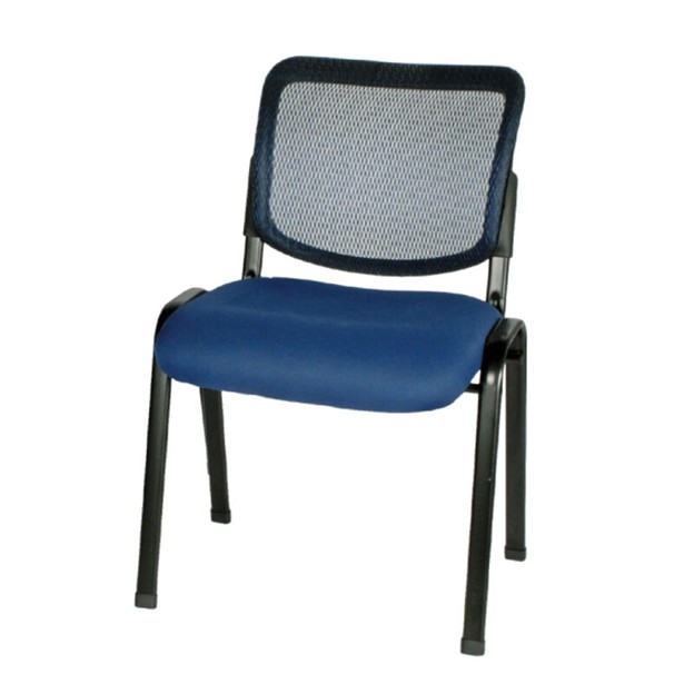 Visitor Chair. Oval Tubular Steel. Contoured Mesh Back. Stack-able & Ganging. – Blue Mesh Back