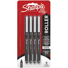 Roller Black Ink with Black Barrel 0.5mm Roller Ball Stick Pen - 4/Pack