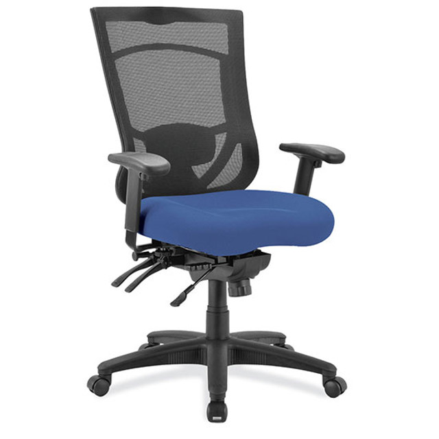 CoolMesh Pro Collection | Multi-Function, High Back Chair with Upholstered Seat, Adjustable Arms and Black Frame (Celestial Blue Seat)