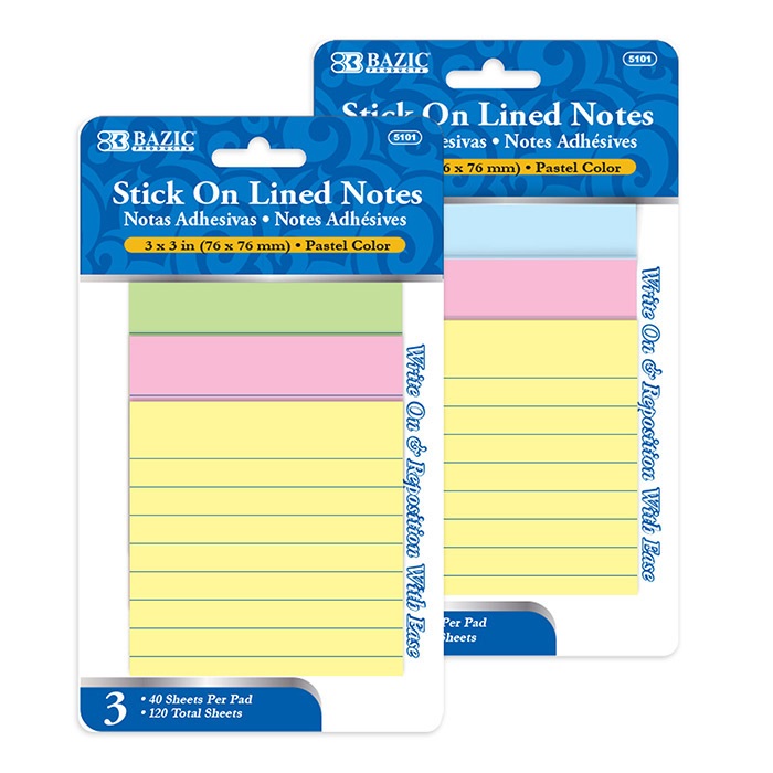 40 Ct. 3" X 3" Lined Stick On Notes (3/Pack)