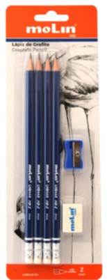 Molin Blister 4 lápices hb con afilalápiz y goma.