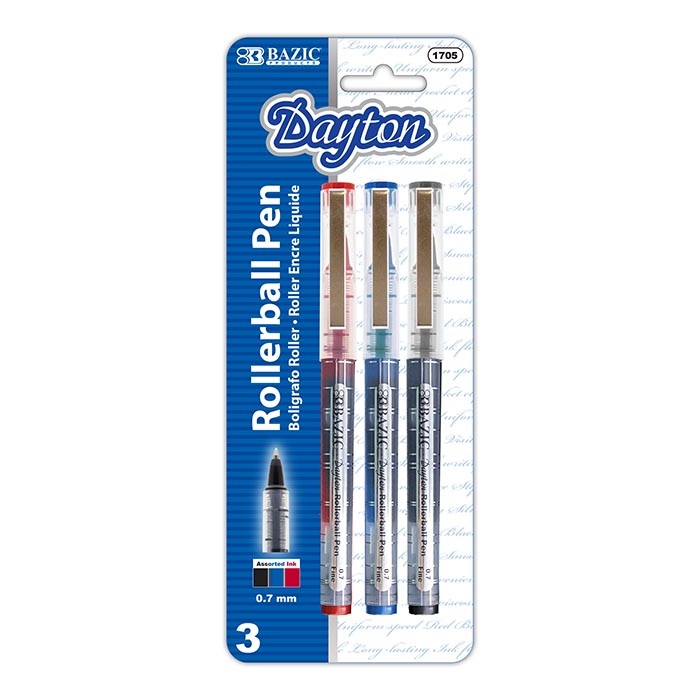 Dayton Asst. Color Rollerball Pen w/ Metal Clip (3/Pack)