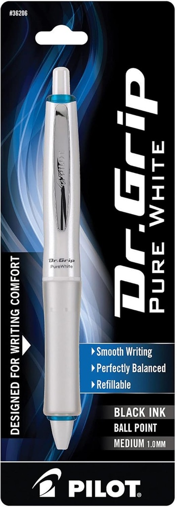 Dr. Grip pure white 1 pk medium point, black ink