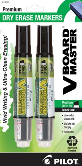 2 PACK • MEDIUM CHISEL TIP Dry erase marker BLK