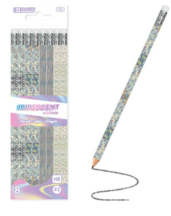 Metallic Laser Foil Wood Pencil w/ Eraser (8/Pack)