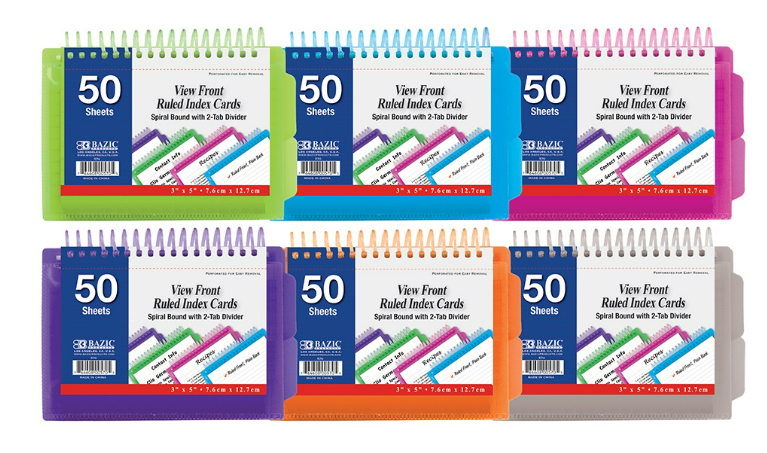50 Ct. View Poly Spiral Bound 3" x 5" Ruled White Index Card w/ 2-Tab Divider