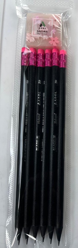 ADEL Blackline Natural Pencil, 2B, with Sakura Eraser, 6 Pk