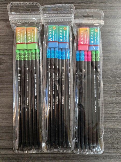 ADEL Blackline Natural Pencil, 2B, with Prime erasers, 6 Pk